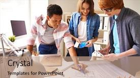  Presentation with highschool - Colorful presentation design enhanced with highschool - group of designers discussing sketch backdrop and a coral colored foreground