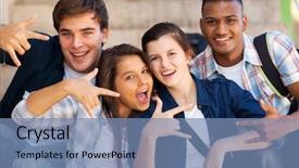  Presentation with highschool - PPT layouts with highschool - group of happy teenagers giving background and a teal colored foreground