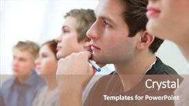  Presentation with classroom - Slide deck featuring highschool - group of students studying together background and a coral colored foreground