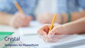  Presentation with task - Slide deck consisting of highschool - hand of student with pencil background and a sky blue colored foreground