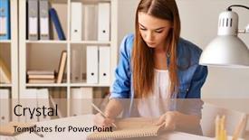  Presentation with highschool - Beautiful presentation theme featuring highschool - portrait of pretty student making backdrop and a coral colored foreground