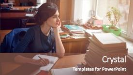  Presentation with library security - Presentation having highschool - serious woman thinking in library background and a tawny brown colored foreground