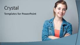  Presentation with teenage girl - Cool new PPT theme with highschool - smiling teenage girl standing backdrop and a light gray colored foreground