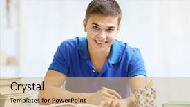  Presentation with student farewell - Theme enhanced with highschool - student studying in classroom background and a coral colored foreground