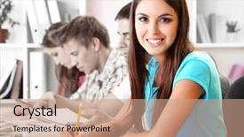  Presentation with classroom - PPT theme featuring highschool - young students sitting in classroom background and a coral colored foreground