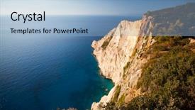  Presentation with blue water - PPT theme having hight cliffs and blue water background and a  colored foreground