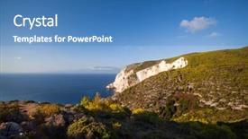  Presentation with greece blue - Amazing slide set having hight cliffs and blue water backdrop and a  colored foreground