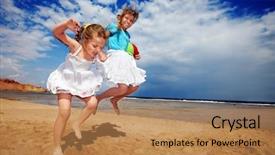  Presentation with beach ball - PPT layouts featuring hight jump - children playing on beach background and a  colored foreground