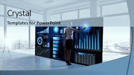  Presentation with culture integration in medicine - Presentation theme having hightech - integration of new technologies background and a light blue colored foreground