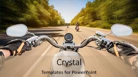  Presentation with motorcycle - Beautiful slide set featuring highway - biker driving a motorcycle rides backdrop and a coral colored foreground