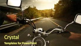  Presentation with motorcycle - PPT theme featuring highway - driver riding motorcycle background and a tawny brown colored foreground