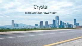  Presentation with office buildings - Beautiful PPT layouts featuring highway - modern office buildings in seoul backdrop and a sky blue colored foreground