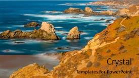  Presentation with water ocean - Audience pleasing presentation theme consisting of highway 1 along pacific ocean backdrop and a gold colored foreground