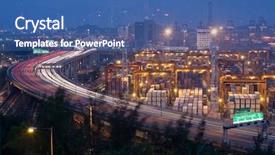  Presentation with container terminals - Beautiful PPT theme featuring highway and container terminals backdrop and a ocean colored foreground