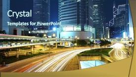  Presentation with colonial urban - Presentation theme having highway bridge - busy traffic night in finance background and a ocean colored foreground