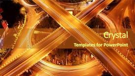  Presentation with long bridge - Beautiful PPT theme featuring highway bridge - traffic on night road junction backdrop and a crimson colored foreground