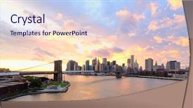  Presentation with taxi cabs new york city - Slide deck enhanced with highway bridge - view of downtown new york background and a  colored foreground