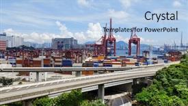  Presentation with container port - Slides enhanced with highway bridge and truck transport background and a light blue colored foreground