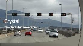  Presentation with self driving cars - Audience pleasing PPT theme consisting of highway bridge with cars passing backdrop and a gray colored foreground