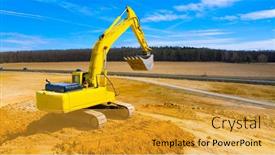 Presentation with highway construction - Beautiful PPT theme featuring highway-construction-in-devastated-landscape backdrop and a gold colored foreground