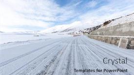  Presentation with snow mountain - Presentation design with highway covered snow through mountain background and a light blue colored foreground