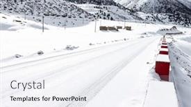  Presentation with mountain snow - Audience pleasing presentation theme consisting of highway covered snow through mountain backdrop and a sky blue colored foreground