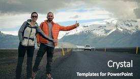  Presentation with travel - PPT theme consisting of highway free - travel hitchhiker couple background and a dark gray colored foreground