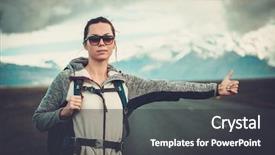  Presentation with travel - PPT layouts featuring highway free - travel hitchhiker woman walking background and a  colored foreground