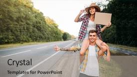  Presentation with catholic couple silhouette of young - Audience pleasing PPT theme consisting of highway free - young hitchhiking couple with empty backdrop and a light gray colored foreground