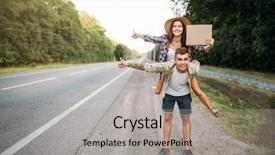 Presentation with cardboard - Amazing PPT layouts having highway free - young hitchhiking couple with empty backdrop and a light gray colored foreground