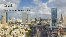  Presentation with skyline - Colorful slides enhanced with highway life - tel aviv city skyline backdrop and a light blue colored foreground