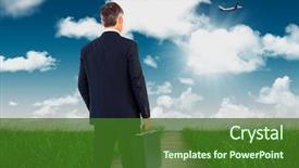  Presentation with leading through motivation - Presentation theme enhanced with highway planing - businessman in suit looking background and a  colored foreground