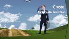  Presentation with horizon - PPT theme enhanced with highway planing - businessman looking through binoculars background and a teal colored foreground