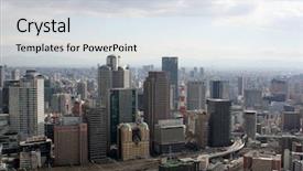  Presentation with city japan - Presentation with highway planing - city aerial view osaka japan background and a sky blue colored foreground