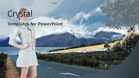  Presentation with hip arthroplasty - PPT theme having highway planing - pretty air hostess with hand background and a  colored foreground