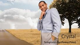  Presentation with thinking - PPT theme featuring highway planing - thinking businessman against road leading background and a coral colored foreground