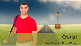  Presentation with pizza delivery - Slides enhanced with highway recycling - pizza delivery man holding bag background and a gold colored foreground