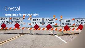  Presentation with road signs - Cool new presentation theme with highway-road-closed-signs backdrop and a teal colored foreground