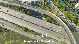  Presentation with transportation infrastructure - Theme featuring highway-road-junction-in-metropolis background and a mint green colored foreground