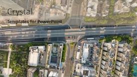  Presentation with transportation infrastructure - Presentation theme featuring highway-road-junction-in-metropolis background and a coral colored foreground