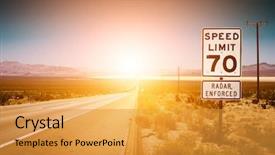  Presentation with highway road sign - Slide deck featuring highway road to sunset 70 background and a gold colored foreground
