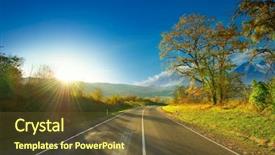  Presentation with forest road - Slide deck enhanced with highway sunset - asphalt road through the forest background and a tawny brown colored foreground