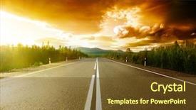  Presentation with road bike in mountains - Presentation theme having highway sunset - road in russian mountains background and a tawny brown colored foreground