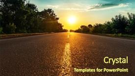  Presentation with rainbow over road - Beautiful theme featuring highway sunset - sun over asphalt road backdrop and a tawny brown colored foreground