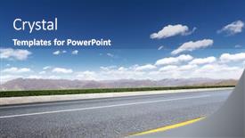  Presentation with blue mountain - PPT layouts enhanced with highway through mountain with blue sky background and a ocean colored foreground