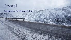  Presentation with snow mountain - Cool new presentation theme with highway through mountain with snow at winter backdrop and a sky blue colored foreground