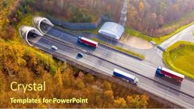  Presentation with transportation traffic - Presentation having highway-tunnel-in-mountain-traffic background and a tawny brown colored foreground