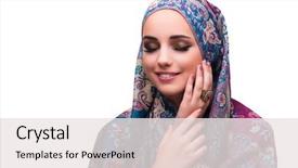  Presentation with woman muslim - Cool new presentation theme with hijab - woman in traditional muslim cover backdrop and a sky blue colored foreground