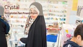  Presentation with hijab modern - Beautiful slides featuring hijab arab muslim lady doing shopping in big modern city mall backdrop and a lemonade colored foreground