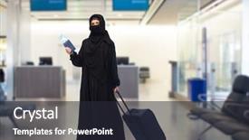  Presentation with passport travel - Slide set having hijab with airplane ticket background and a dark gray colored foreground